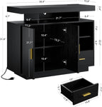 IRONCK Buffet Cabinet, Sideboard Cabinet with Power Outlet and LED Light, Modern Storage Cabinet with Drawer and Shelves, Black