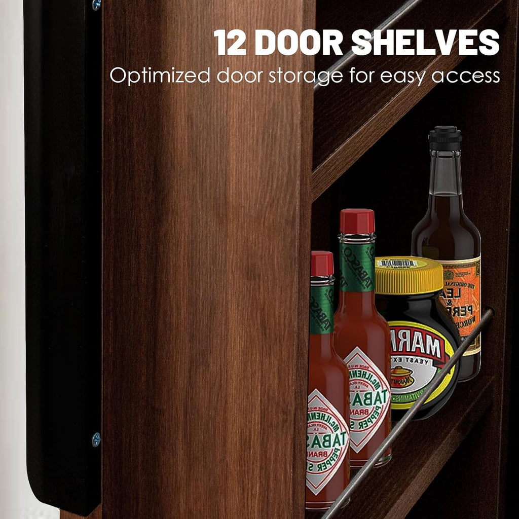 62.99'' Walnut Kitchen Pantry Cabinet Tall Freestanding Pantry Storage Cabinet with Doors and Shelves Buffet Cupboards Sideboard Tall Kitchen Pantry Storage Cabinets Food Pantry for Living Room