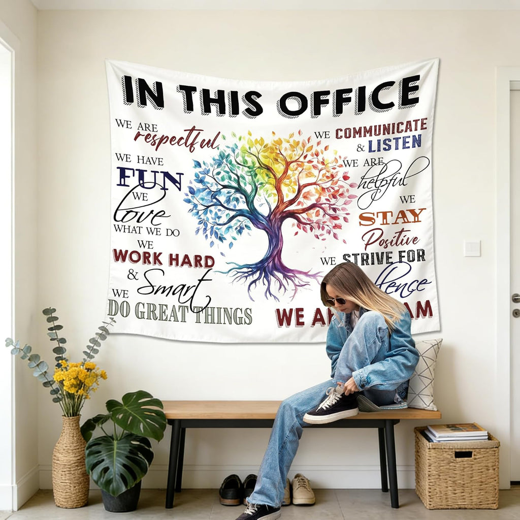 gsgfdshf Inspirational Office Wall Tapestry, in This Office We Are a Team Positive Motivational Tapestry Wall Hanging for Bedroom Home Workplace Decor, 50x60 Inch