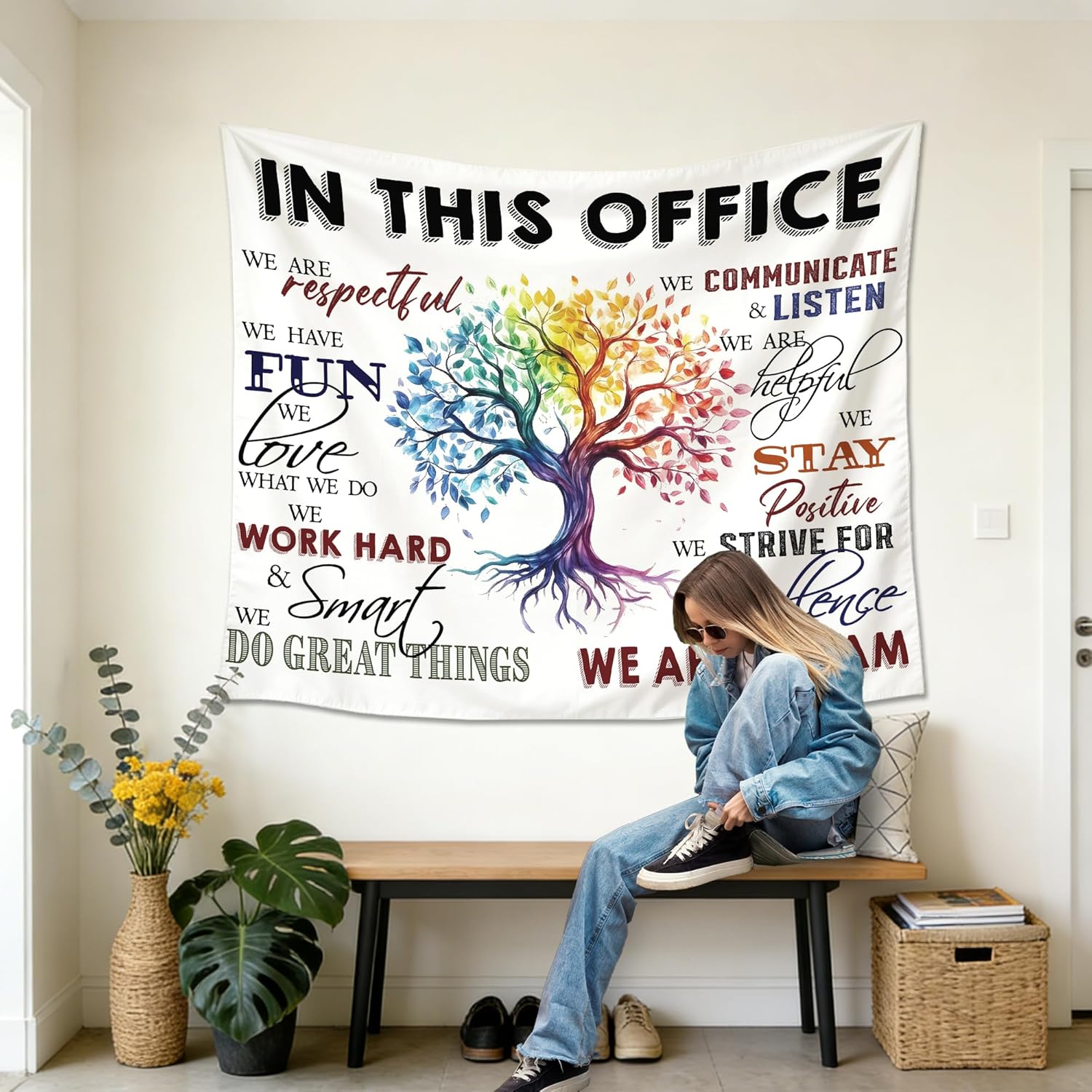 gsgfdshf Inspirational Office Wall Tapestry, in This Office We Are a Team Positive Motivational Tapestry Wall Hanging for Bedroom Home Workplace Decor, 50x60 Inch