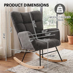 Rocking Chair Nursery, Teddy Upholstered Rocker Glider Chair with High Back, Rocker Recliner with Armrest, Gliding Chair with Thick Cushion, Accent Reading Chair for Bedroom (Dark Grey)