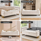 End of Bed Bench with Storage, 63" Storage Bench for Bedroom King Size Bed, Storage Ottoman Bench with Golden Metal Legs, Bedroom Benches for Entryway Hallway, Teddy Cream White