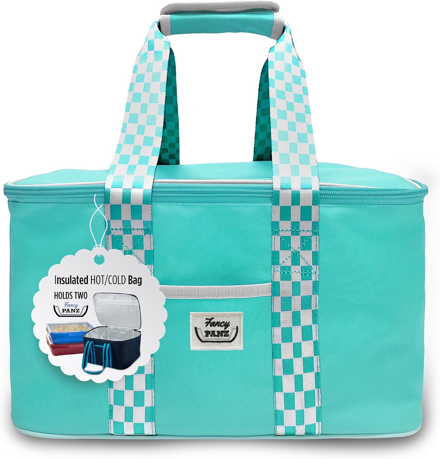 Fancy Panz Insulated Casserole Carrier Bag - Aqua Thermal Food Transport Bag for Hot & Cold Dishes - Holds 2 Portable Insulated Bag for Potlucks, Parties, Tailgates & Entertaining