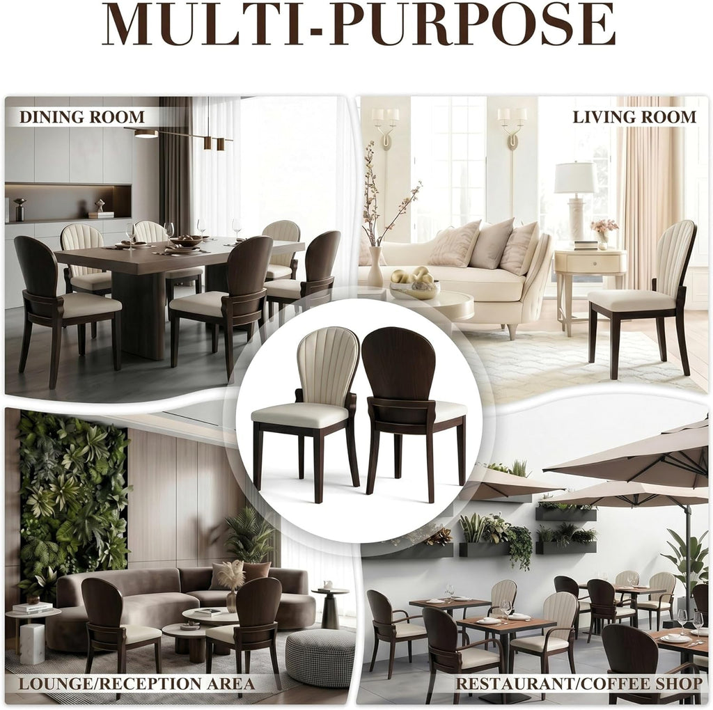 LIKIMIO Dining Chairs Set of 2, Leather Dining Chairs with Solid Wood Frame, Modern Dining Room Chairs with 350lbs Capacity and 19.6" Wide Seat, Upholstered Kitchen Chairs for Adults, Beige