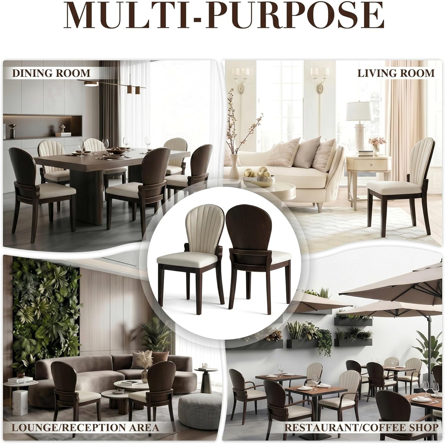 LIKIMIO Dining Chairs Set of 2, Leather Dining Chairs with Solid Wood Frame, Modern Dining Room Chairs with 350lbs Capacity and 19.6" Wide Seat, Upholstered Kitchen Chairs for Adults, Beige