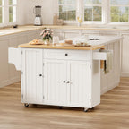 GRUSIGN Kitchen Island with Storage, 41.7" Rolling Cart with Drop Leaf, Portable Island Table on Wheels, Spice Rack, Towel Rack and Drawer, White, 41.7" L x 29.5" W
