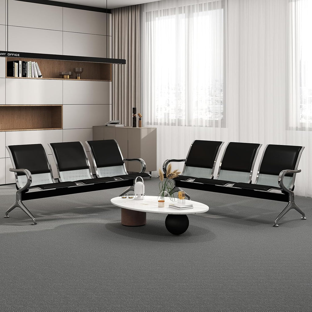 Kinfant 6-Seat Waiting Room Bench Set - PU Leather Office Chair Guest Reception Waiting Room Chair for Airport, Hospital, Bank, Salon, Barbershop