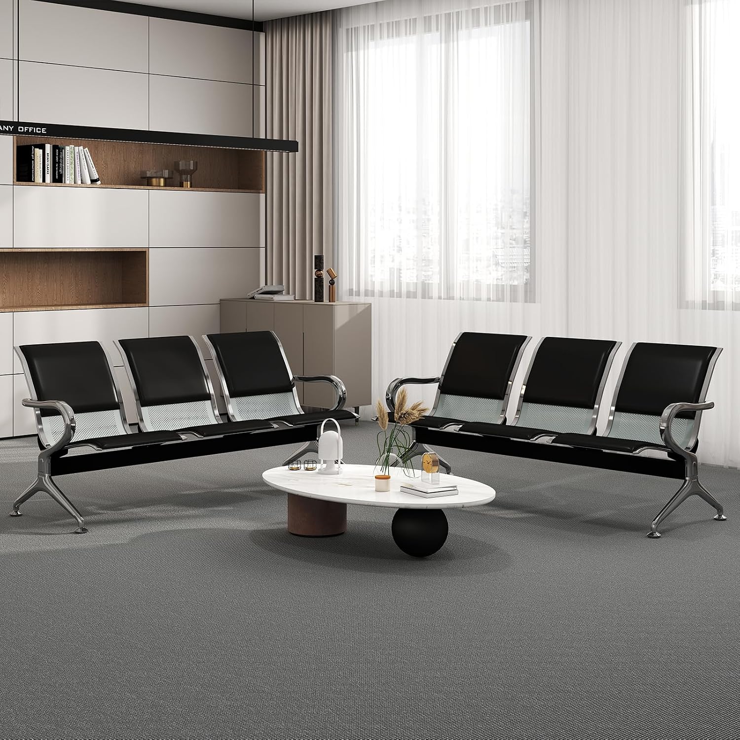 Kinfant 6-Seat Waiting Room Bench Set - PU Leather Office Chair Guest Reception Waiting Room Chair for Airport, Hospital, Bank, Salon, Barbershop