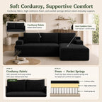 Boneless Couch Comfy Sectional Couches for Living Room,U Shaped Modular Cloud Couch Sofa, Minimalist Modular Sectional Sofa with Deep Seat (Black, 96" L Shaped with Right Facing Chaise)
