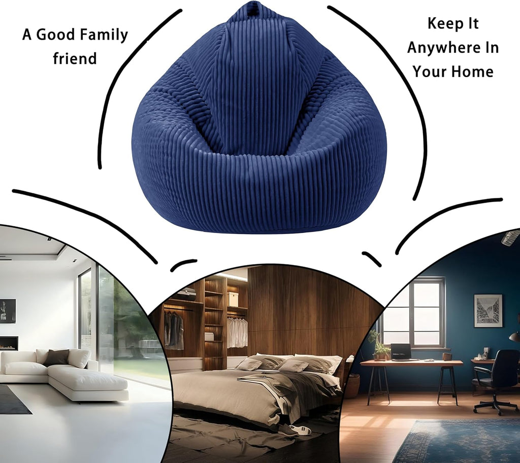 ENBAOHUI Bean Bag Chairs with Memory Foam Chairs for Kids Teens Toddler Faux Fur Sofa Chair with Handle Navy Blue