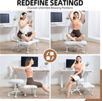 Teddy Cross Legged Office Chair with Wheels, Ivory 360° Rotation Meditation Criss Chair, Height Adjustable Backrest and Wider Seat, Yoga Office ADHD Chair for Adults (Beige)