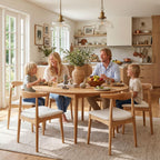 HNY Wooden Dining Chairs Set of 6, Mid Century Modern Dining Room Chairs with Natural Wood Legs & Open Curved Back, Upholstered Beige Linen Armless Kitchen Chair for Dining Room Restaurant