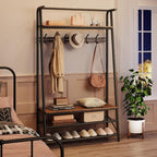 Amyove Coat Rack Shoe Bench with 10 Hooks, Hall Trees Entryway Bench with Storage, Multifunctional Hallway Organizer, Wood Look Accent Furniture with Metal Frame