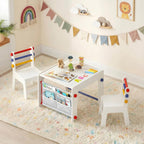 DOREROOM Wooden Kids Table and Chairs Set – 4-in-1 Activity Table with Removable Storage & Washable Graffiti Desktop for Drawing/Crafts/Arts/Reading, Toddler Desk for Home, Playroom, Ages 3+, White