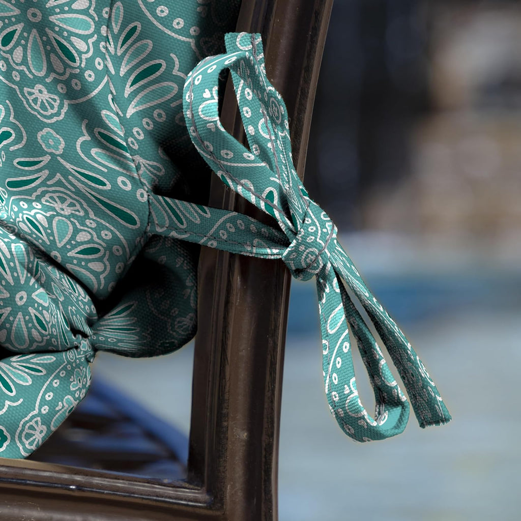 Arden Outdoor Dining Chair Cushion, 2 Pack, 20 x 20, Rain-Proof, Fade Resistant, Turquoise Daphne Medallion