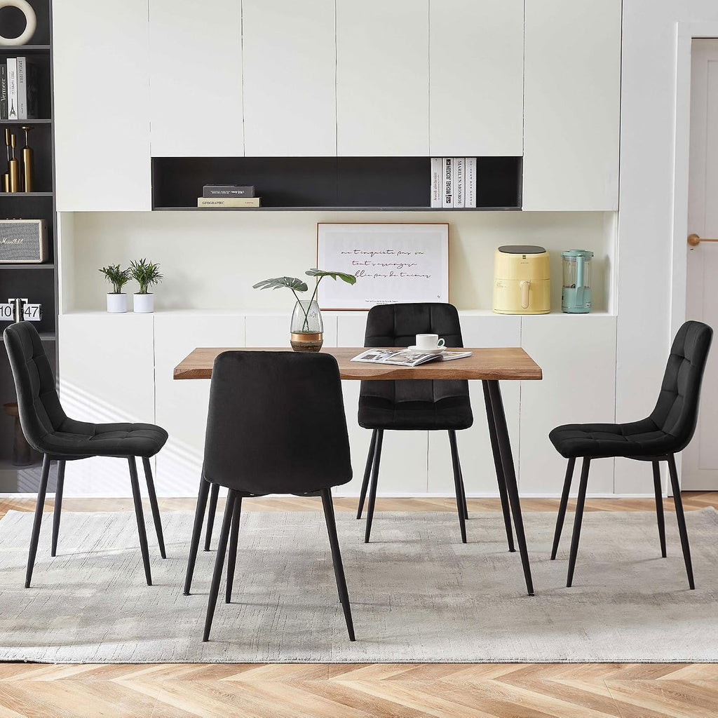 Rectangular Dining Table Set with Upholstered Chairs - Modern Kitchen Table and Chairs Set of 4 for Small Spaces - Black