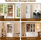 71" Tall Farmhouse Kitchen Pantry, Rustic Large Storage Cabinet with Glass Doors, Adjustable Shelves, Wood Versatile Hutch Cabinet for Dining Room, Living Room, White 3 Pcs