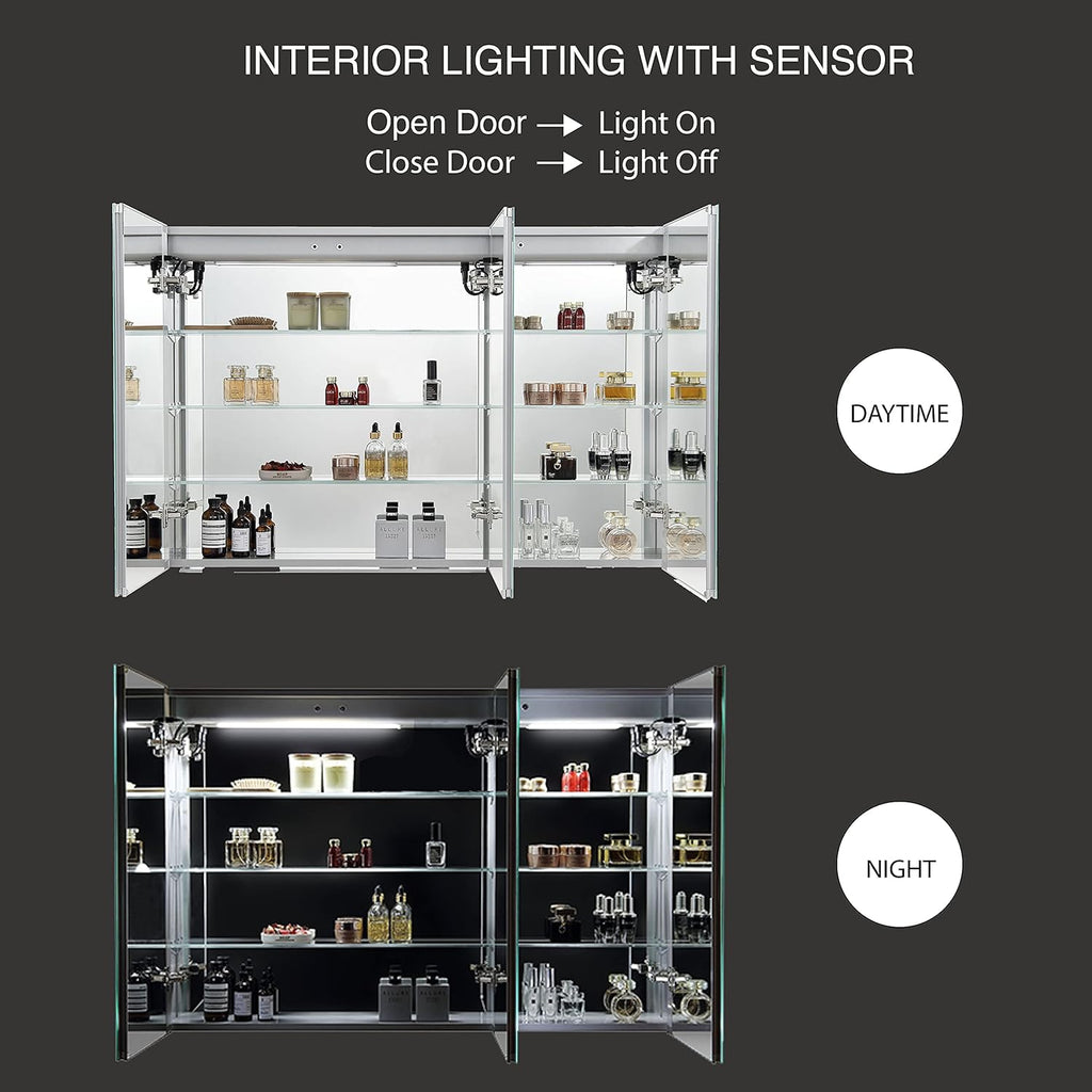 Blossom 48 Inch LED Medicine Cabinet - Large Bathroom Mirror with Storage & Lights, Anti-Fog, CRI 90+ Studio Glow, Anodized Aluminum, Recessed Vanity Cabinet, Modern Bathroom Storage Luxury