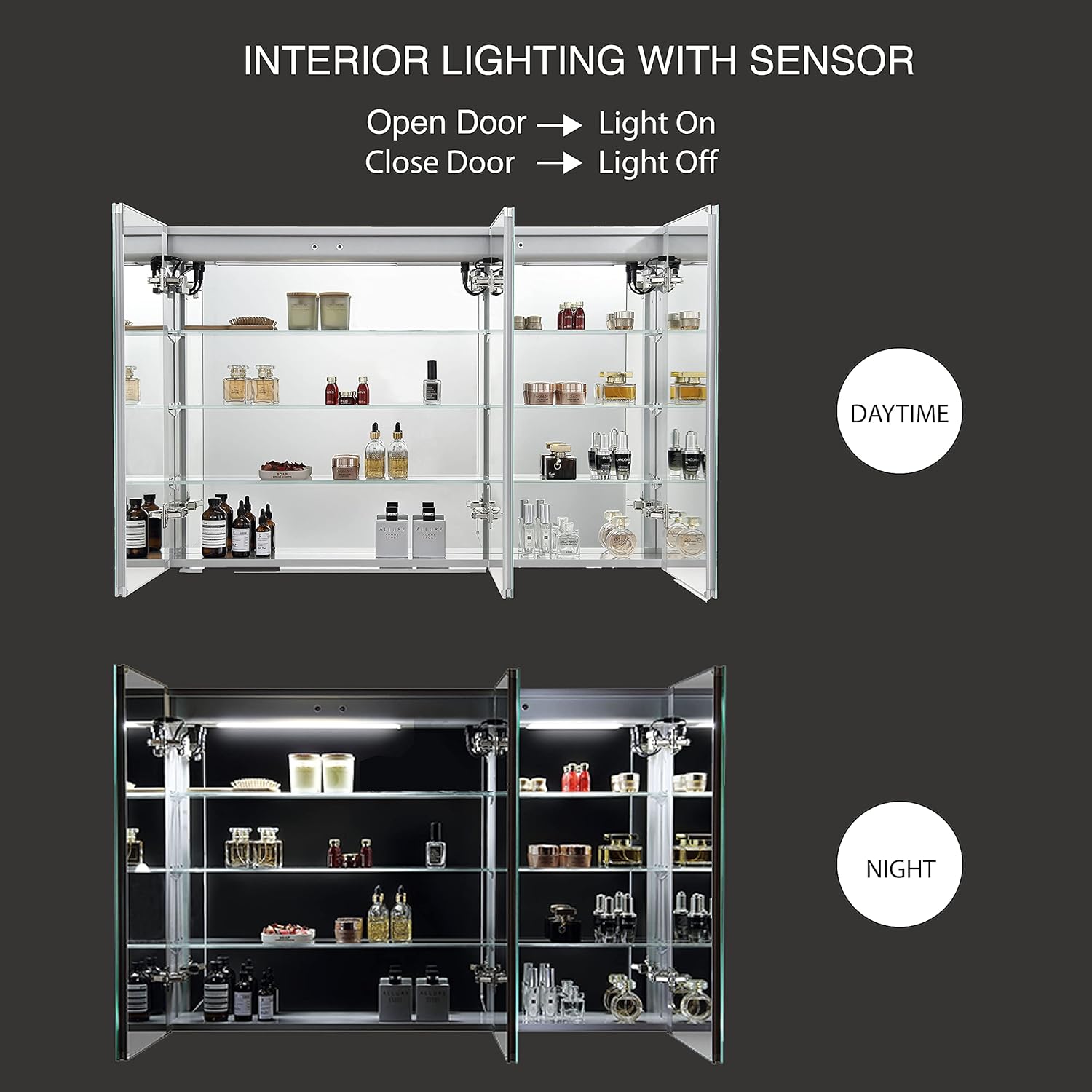 Blossom 48 Inch LED Medicine Cabinet - Large Bathroom Mirror with Storage & Lights, Anti-Fog, CRI 90+ Studio Glow, Anodized Aluminum, Recessed Vanity Cabinet, Modern Bathroom Storage Luxury
