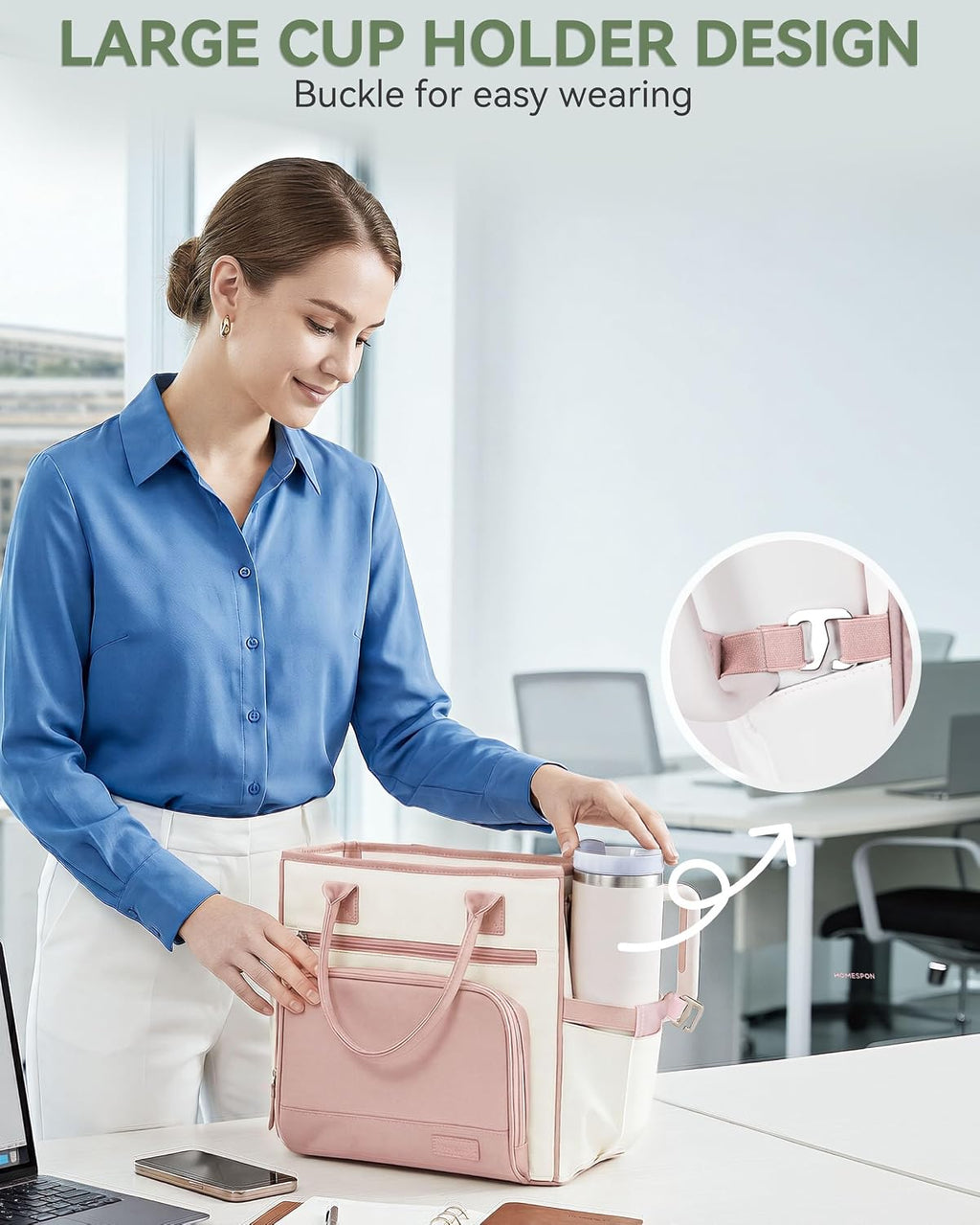 HOMESPON Insulated Lunch Bag Women Wide Opening Adult Lunch Box Large Leakproof Cooler Bag for Work Picnic Beach Family College Lunch Teacher Tote Bag with Adjustable Shoulder Strap Cup Holder(Pink)