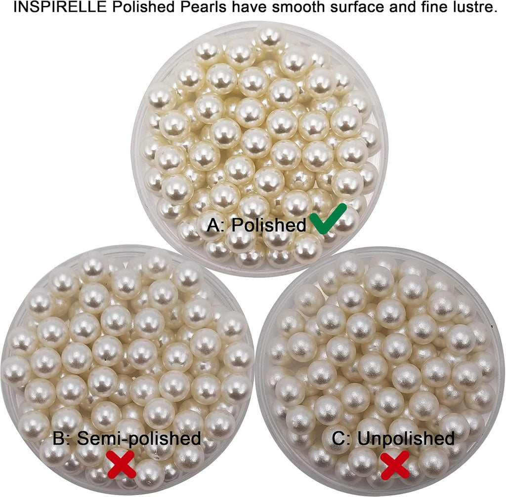 INSPIRELLE 1100pcs 8mm Ivory Polished ABS Undrilled Art Faux Pearls for Vase Fillers, No Hole Makeup Beads to Hold Brush Lipstick, Imitation Round Pearl Beads for Table Scatter Home Wedding Decoration