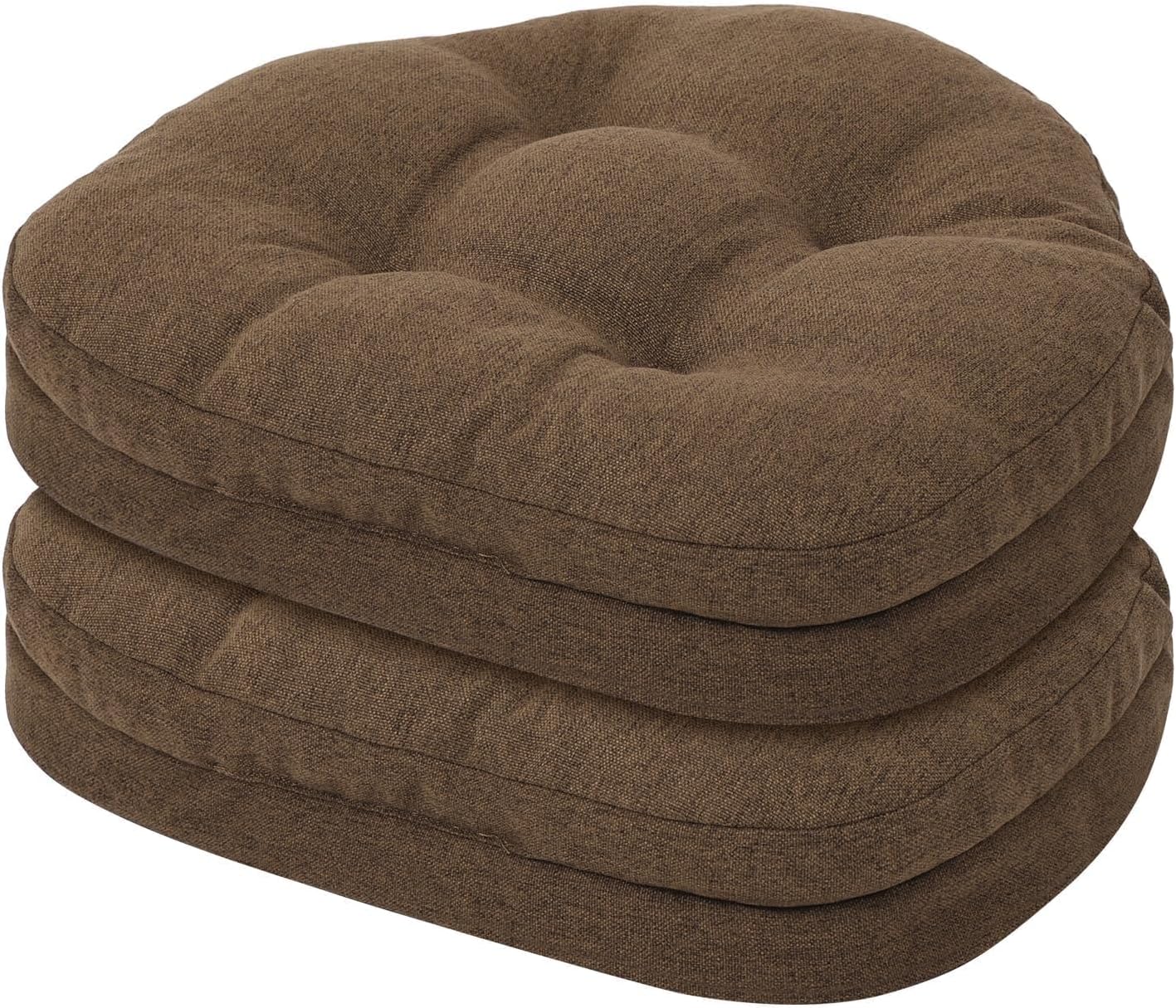 baibu Kitchen Chair Cushions Set of 2, Dual-Layer Patented Design Memory Foam Windsor Seat Pads, Dining Chair Cushions with Ties & Washable Cover, 17x 15.5 x 3.5in, 2 Pack, Brown