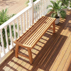 Tangkula Teak Wood Outdoor Bench, 2-Person Patio Backless Garden Dining Bench with Contoured Slatted Seat, 800 lbs Capacity, Outside Seating Furniture for Porch, Balcony, Deck & Yard (Natural)
