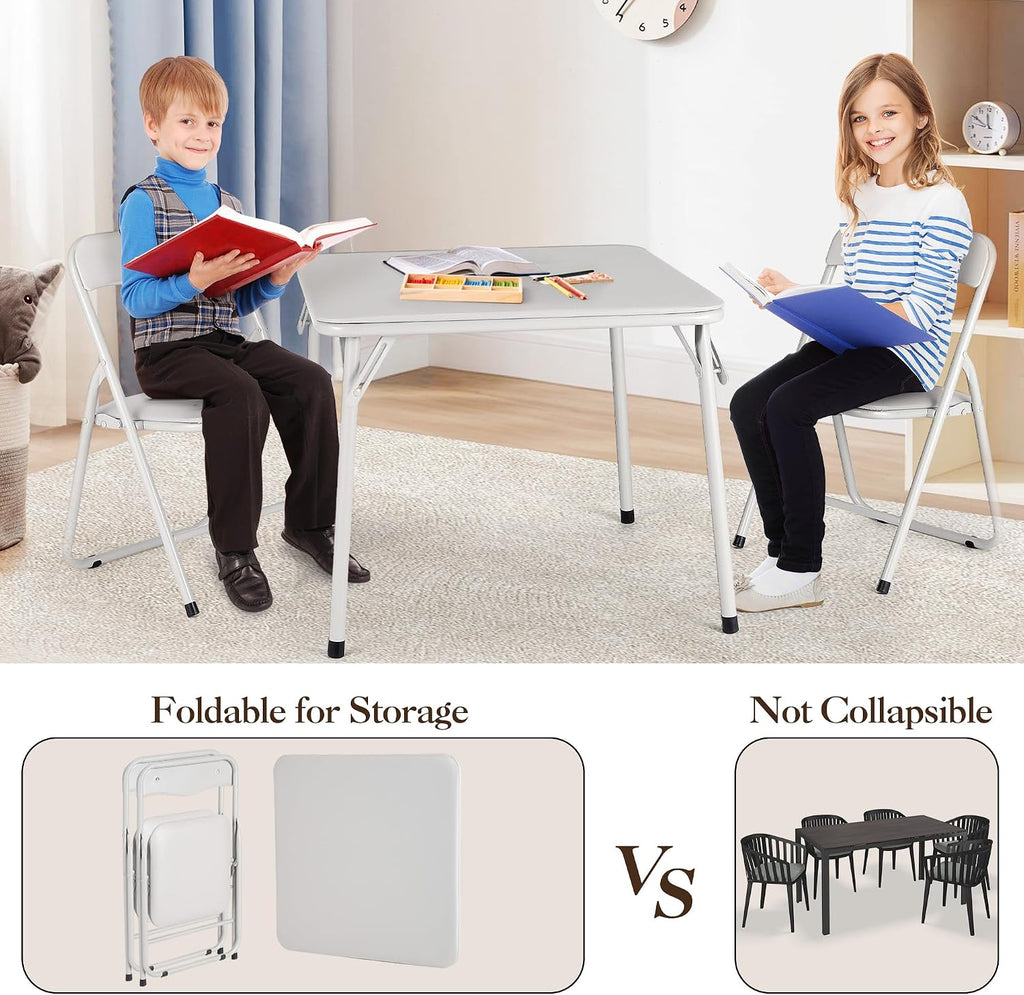 Metal Folding Card Table and Chair Set of, Leather Padded Folding Chairs with Comfortable Cushion and Durable Steel Frame, Modern Square Table for Dining Room, Small Spaces