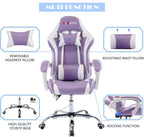 Gaming Chair with Massager, Fabric Gaming Chairs for Adults, Ergonomic Gamer Chair with Adjustable Headrest and Lumbar Support, Reclining Computer Game Chair, High Back, Purple