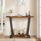 2 Tier Narrow Console Table, 31.5'' Entryway Table, Rustic Brown | Industrial Console Table with Storage, Thin Entryway Table for Foyer, Entrance, Hallway, Living Room, Corridor, Office