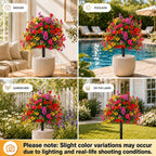 LWW Artificial Outdoor Plants, UV Resistant Faux Flower Topiary Balls with Ground Stakes, 22 Inch Realistic Fake Greenery Bushes, Waterproof Fade Resistant, Porch Garden Yard Patio Decor(2 Pack)