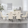 adochr Velvet Dining Chairs Set of 6, Upholstered Kitchen Chairs with Mteal Legs, Modern Button Tufted Back with Square Pull Ring Trim for Dining Room, Beige