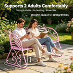 Outdoor Garden Bench with Curved Armrests, 440lbs Load Capacity Waterproof Iron Seating, Ideal for Courtyard Park and Porch(Pink)