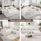 L-Shaped Boneless Modular Sectional Sofa, Boneless Sectional Couch, Oversized 3-Seater Cloud Couch with Deep Seat and Movable Ottoman for Living Room, Apartment (Beige, 3 Seater with 2 Ottoman)