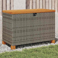 Gecheer Garden Storage Box, Poly Rattan Bench with Acacia Wood Top, 80x40x48 cm Outdoor Storage Seat for Patio Garden
