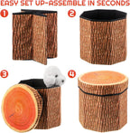 Amylove 3 Pack Tree Stump Storage Stool 12 x 12 Inch Stool Ottoman, Cute Folding Storage Toy Box with Foam Cushion, Collapsible Seat Chest (Classic)