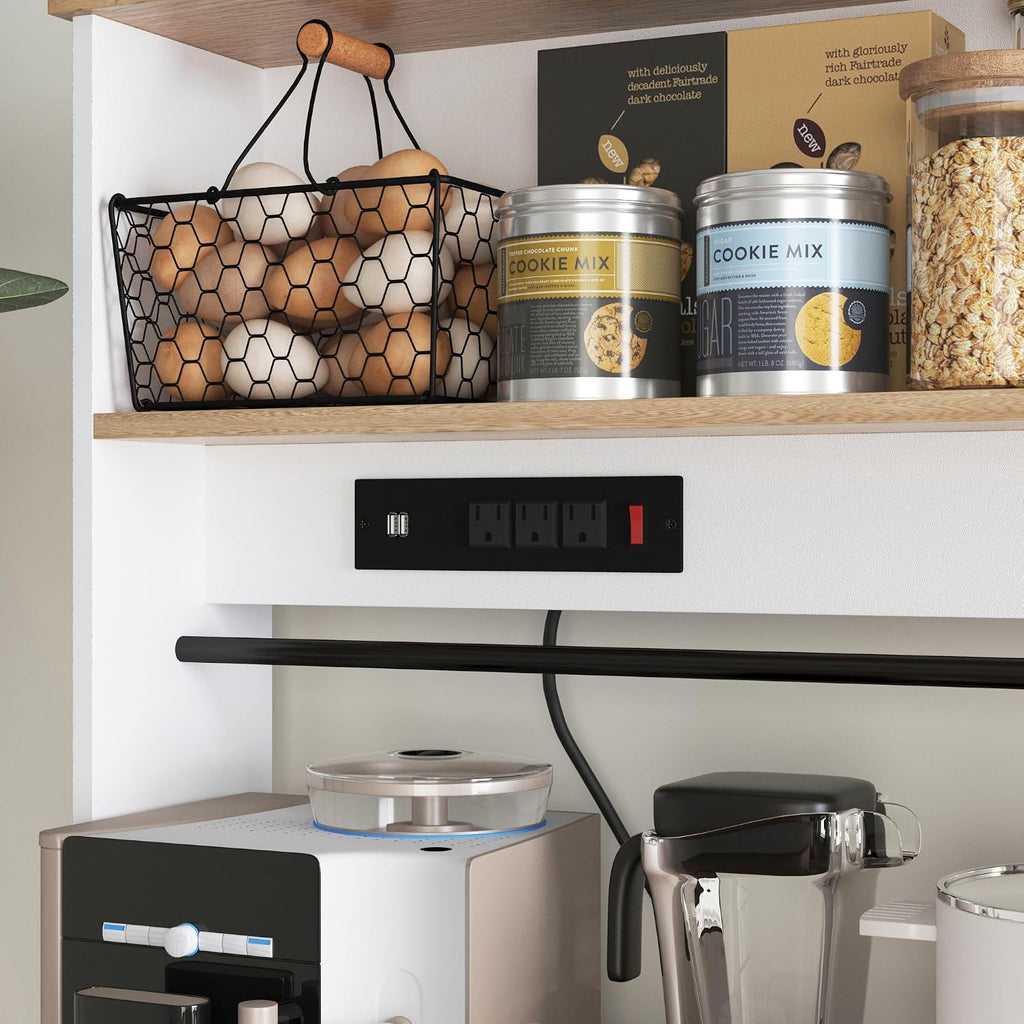 Pantry Cabinet with Charging Station,Kitchen Pantry Storage Cabinet with Microwave Stand,Freestanding Buffet Cabinet with Doors, Adjustable Shelves,Farmhouse Food Pantry for Living Room