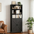 Homhedy 67" Tall Bathroom Storage Cabinet, Freestanding Farmhouse Cabinet with 2 Doors and Adjustable Shelf, Bathroom Organizers and Storage for Kitchen, Living Room, Laundry Room, Black