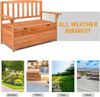 Cedar Outdoor Storage Bench with Backrest & Armrest, 44" x 22.8" x 33.1" Bright Orange Red Patio Deck Box with 440lbs Weight Capacity, Waterproof Outdoor Storage Seat