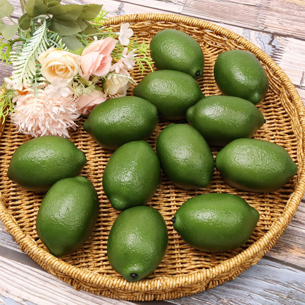 Gresorth 12pcs High-Grade Fake Green Lemon Decoration Realistic Fruits Artificial Lime for Home Party Holiday Adornment