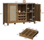 Rattan Wine Bar Cabinet, Boho Rattan Home Bar with Glass Holder and Drawer Style Racks, Oak Sideboard Buffet Storage Cabinet for Living Dining Room Kitchen (Caramel Oak)