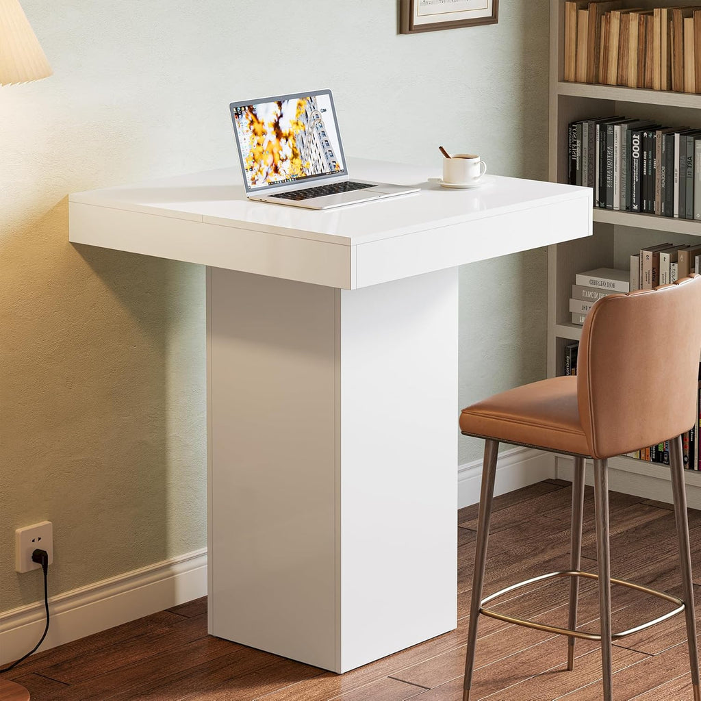 Tribesigns Square Bar Table, Modern Kitchen Dining Table, Counter Height Pub Cocktail Tables for Dining Room, Tavern, Coffee Corner, Party, 31.5 x 31.5 x 39.4 Inches, White