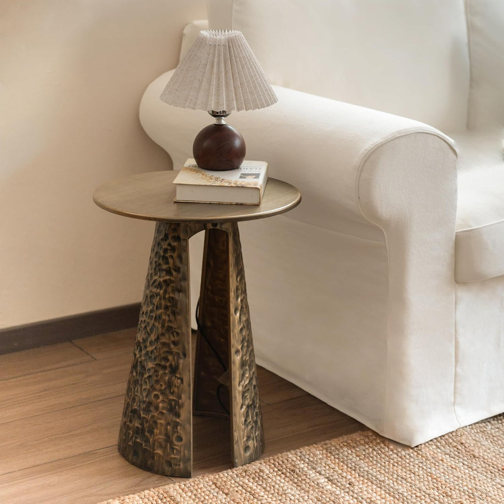 GDFStudio 19.5" Vintage End Table Metal Retro Side Table Small Sofa Coffee Hand-Hammered Texture Iron Rustic Lightweight Side Tables for Living Room Bedroom Home Office, Copper-Colored