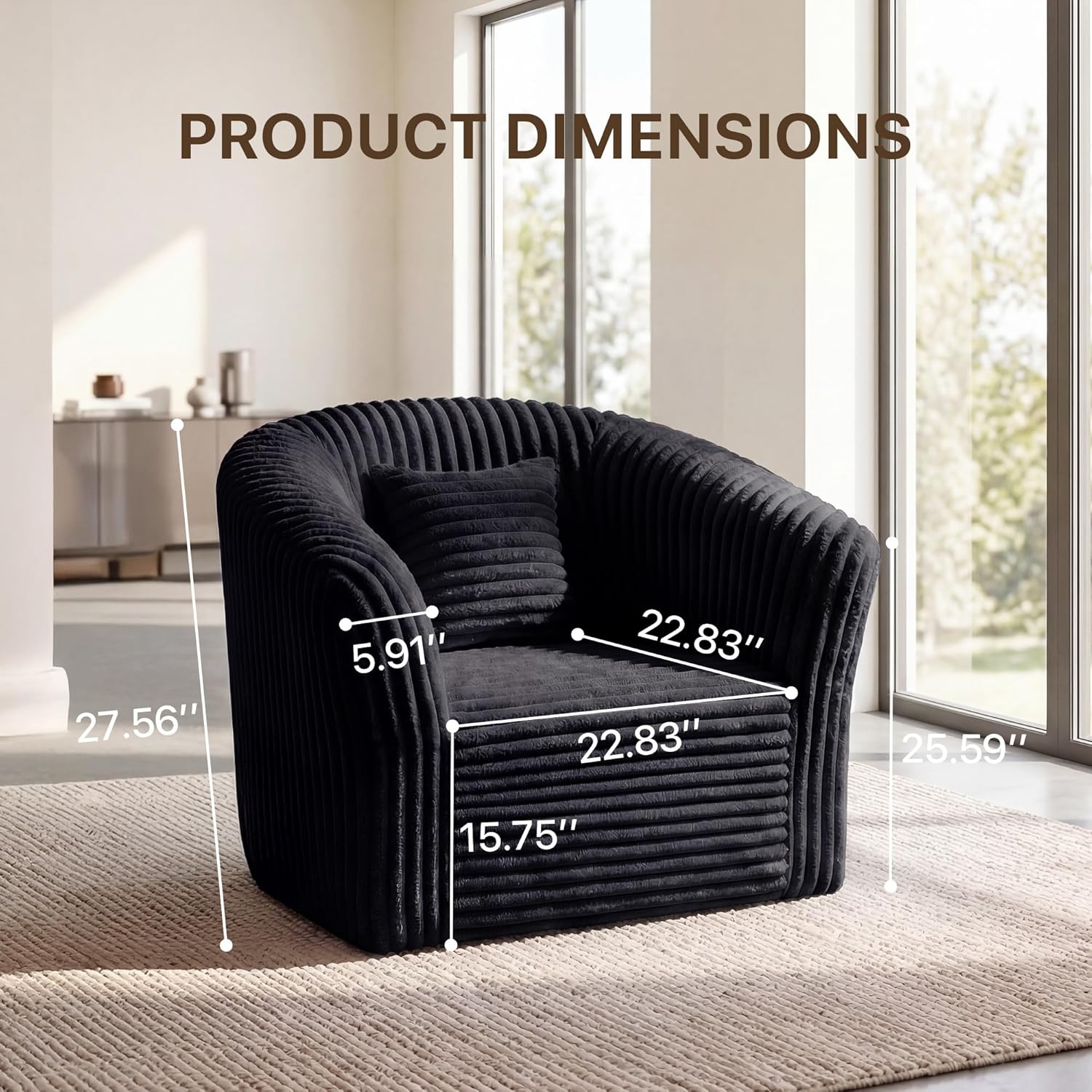 Claiks Boneless Chair Comfy Cloud Couch Corduroy Single Sofa Oversized Accent Chair for Adults Couches for Living Room Bedroom Apartment Small Spaces, Black