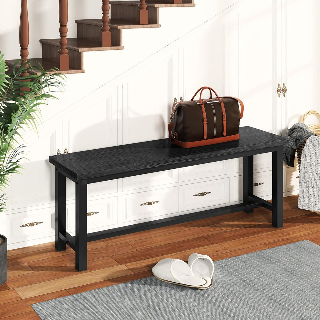 AWQM Table Bench, Pair of 2, Dining Bench, Thickened Steel Frame, Wood Bench, Industrial Style, for Kitchen and Dining Room, 12''Dx38.5''Wx17''H, Rustic Black