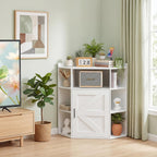 VECELO Corner Storage Cabinet with Charging Station, 34" Shelf with Door & Adjustable Shelves, Organizer for Living Room, Office & Gaming Setup, Fits Monitors up to 43" TV, White