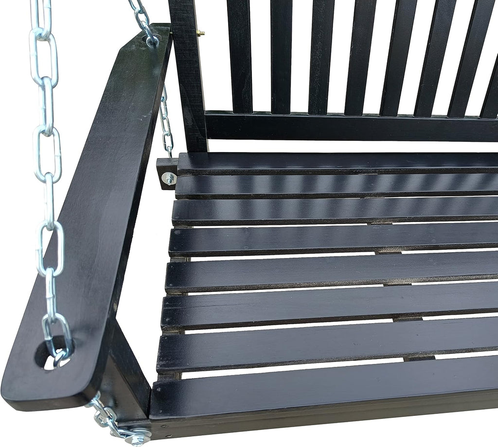 Front Porch Swing with Armrests, Wood Bench Swing with Hanging,for Outdoor Patio,Garden Yard, Porch, Backyard, or sunroom,Easy to Assemble (Black)