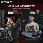 N-GEN Video Gaming Chair Ergonomic Computer Desk Office Chair with Lumbar Support Adjustable Height Swivel Wheels Flip-Up Arms PU Leather Home and Office (Black)