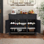 55 Inches Sideboard Buffet Cabinet with Storage, Farmhouse Sideboard Buffet w/2 Drawers and 3 Doors, Kitchen Cabinet with Adjustable Shelf, Wood Kitchen Console Table for Living Room, Hallway, Black