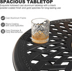 NUU GARDEN 30 Inch Patio Dining Table, Cast Aluminum Round Outdoor Table with Umbrella Hole for Patio, Backyard, Deck-Black